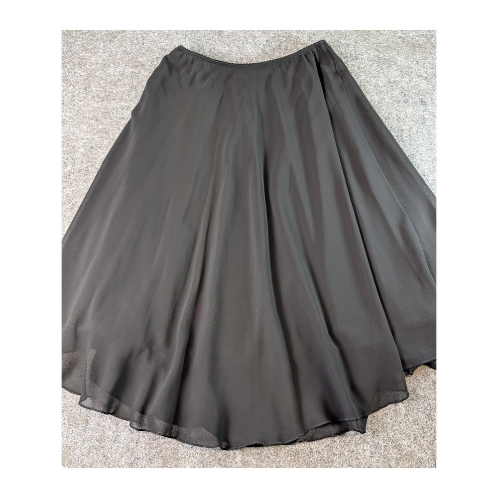 Soprano Black Chiffon Midi Skirt Flared Elastic Waist Double Layered Lined S-M